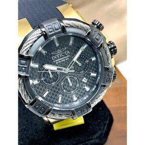 Invicta Men's Watch 35086 Bolt Quartz Chronograph Gold Black Dial Rubber Strap